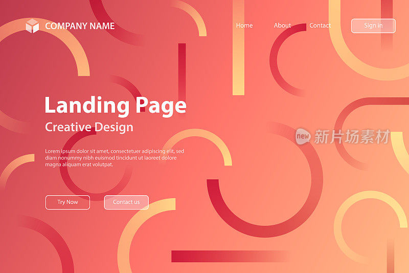 Landing page Template - Abstract design with geometric shapes - Trendy Red Gradient